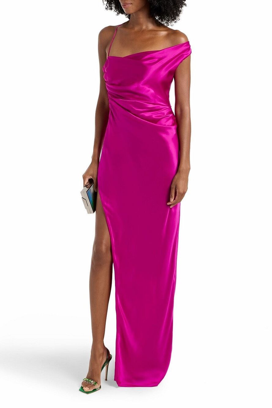 The Sei One-Shoulder Draped Silk-Satin Gown in Pink Size US 2 $1231